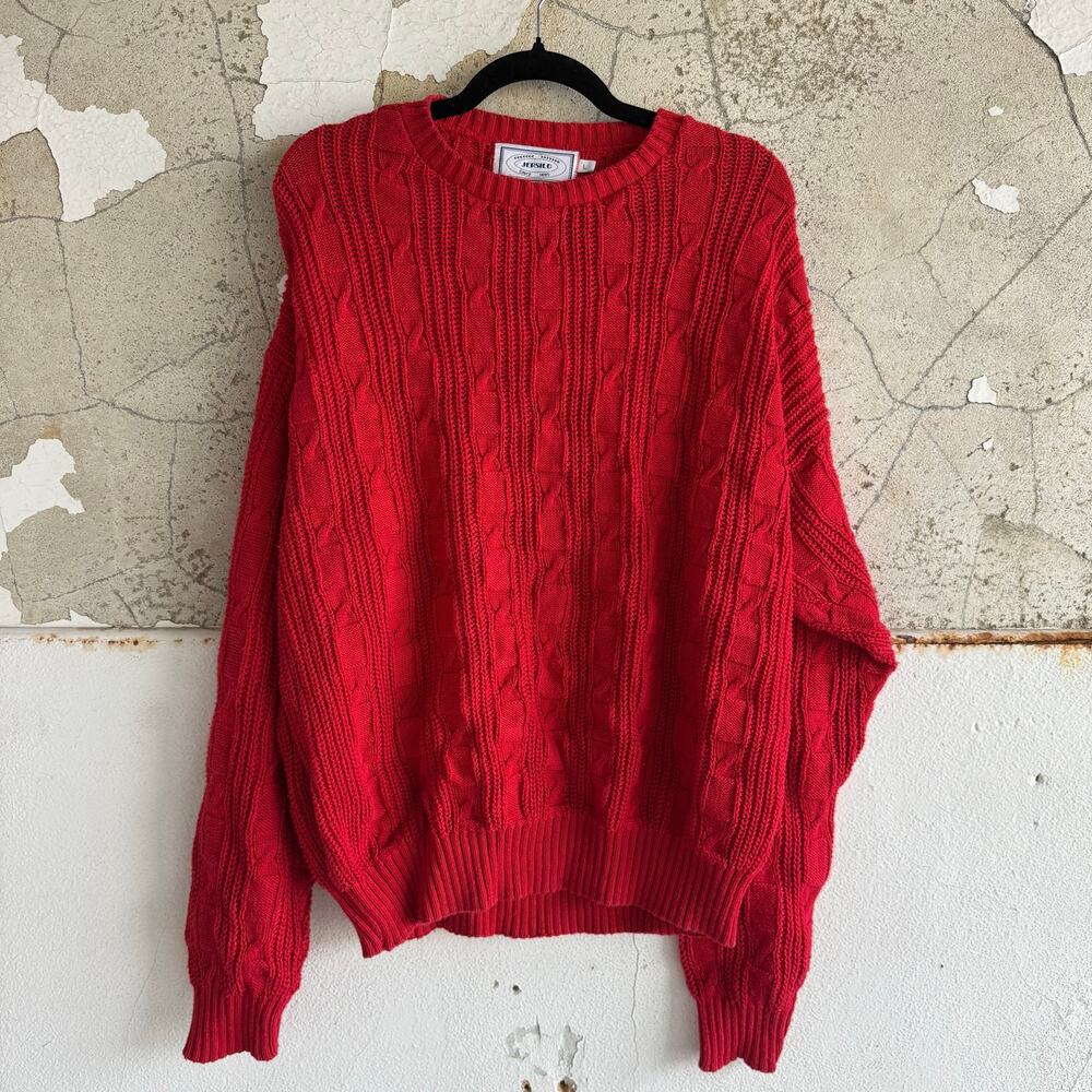 Vtg 90s Cable Knit Sweater Chunky Fisherman Crewneck Pullover Mens L Holiday